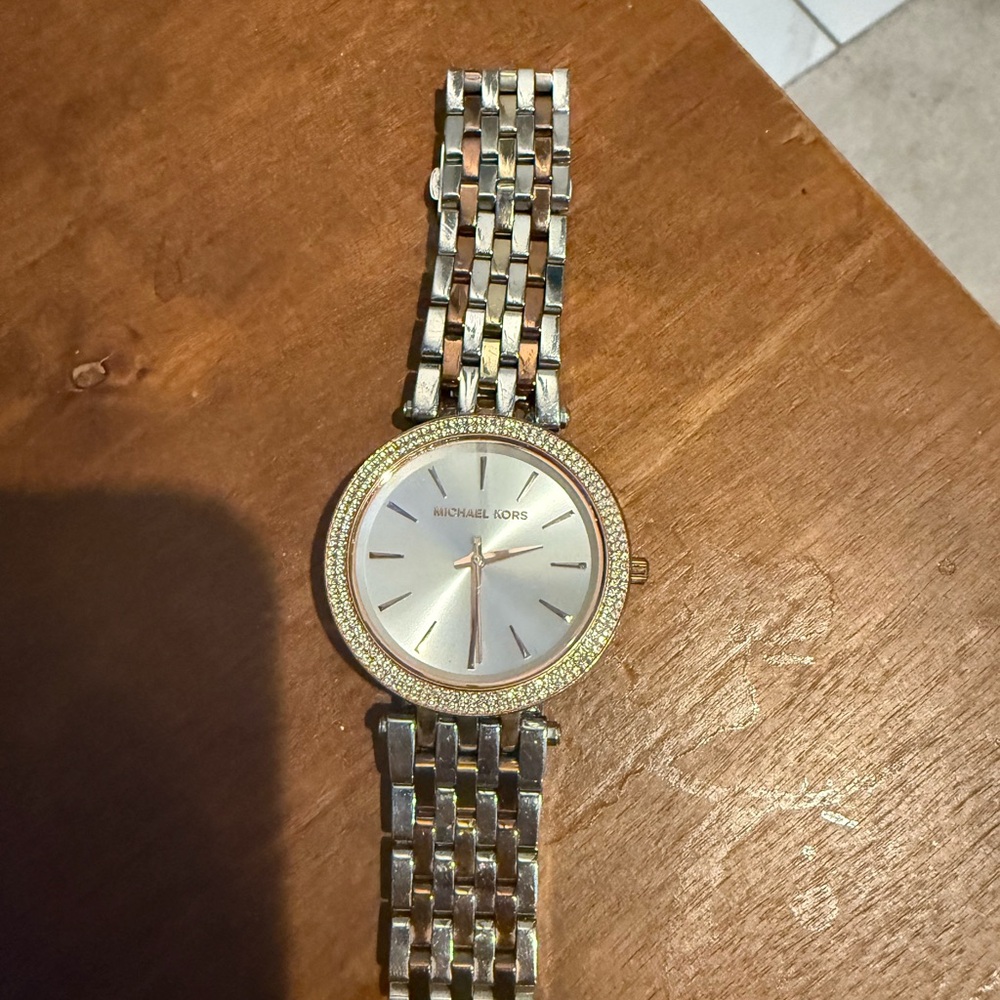 Michael Kors Silver Watch with Crystal Bezel